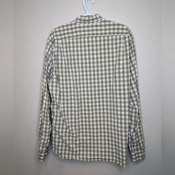 J Crew Slim Flex Washed Tan & White Checkered  Plaid Gingham XL Mens Button Down - Picture 2 of 9